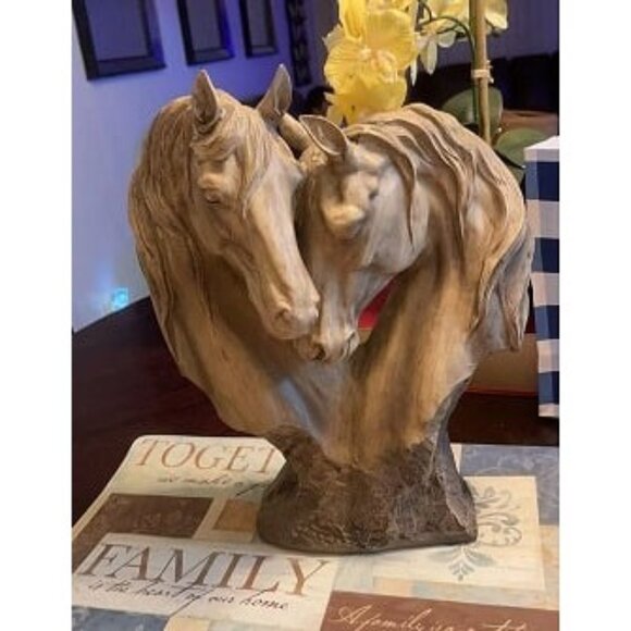 New Loving Horses Table Sculpture Tan - Light Brown- Made of Resin Display Decor